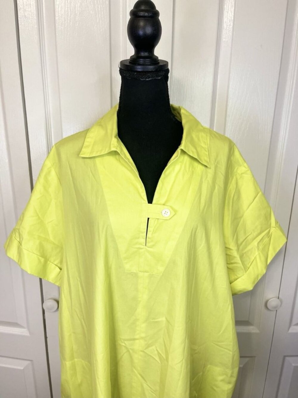 Banana Republic Cotton Tab Poplin Trapeze Maxi Shirt Dress Sz XXL Collared Yello - Picture 4 of 11